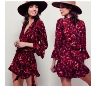 Free People Romper Womens Red Floral All The Right Ruffles Short Jumpsuit